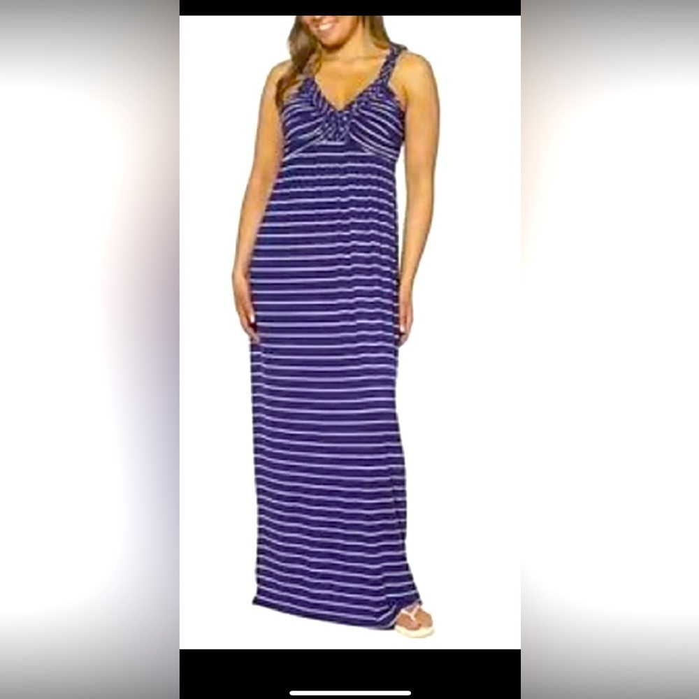 Design History Blue & White Striped Braided Straps Sleeveless Maxi Dress X Small